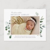 Lovely Greenery Baby Birth Announcement Briefkaart (Voorkant)