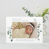 Lovely Greenery Baby Birth Announement Feestdagenkaart (Staand voorkant)