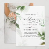 Lovely Greenery Black Calligraphy Invitation Kaart (Voorkant / Achterkant)