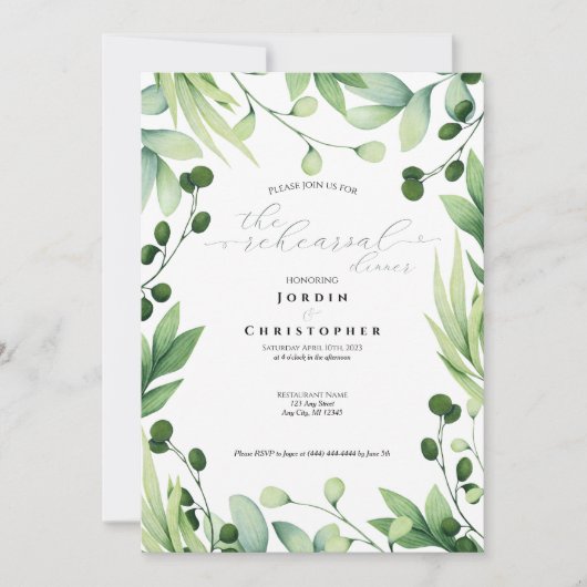 Lovely Greenery Rehearsal Dinner Invitation Kaart (Voorkant)