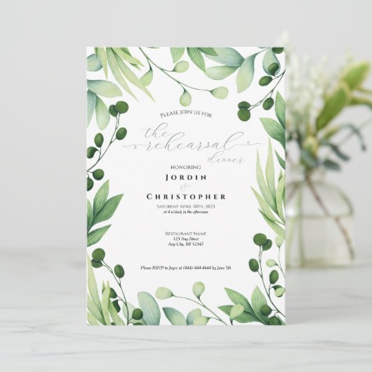 Lovely Greenery Rehearsal Dinner Invitation Kaart (Staand voorkant)