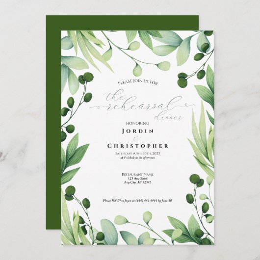 Lovely Greenery Rehearsal Dinner Invitation Kaart (Voorkant / Achterkant)