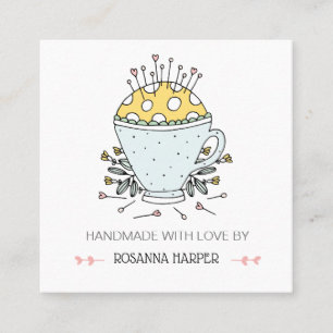 Lovely Hand-draw Pincushion Quilter Sewing Biz Vierkante Visitekaartje