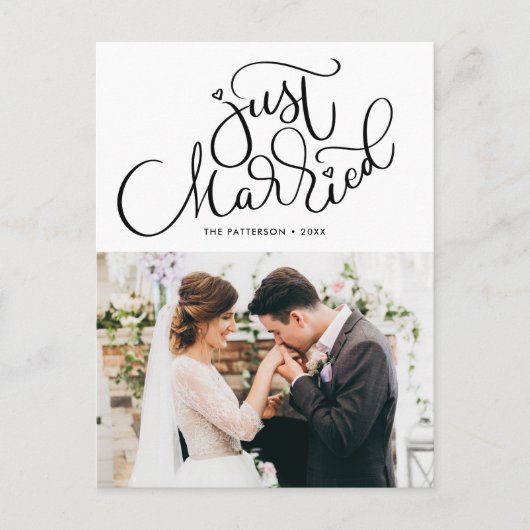 Lovely Hand Lettered Net Married Photo Wedding Aankondigingskaart (Voorkant)