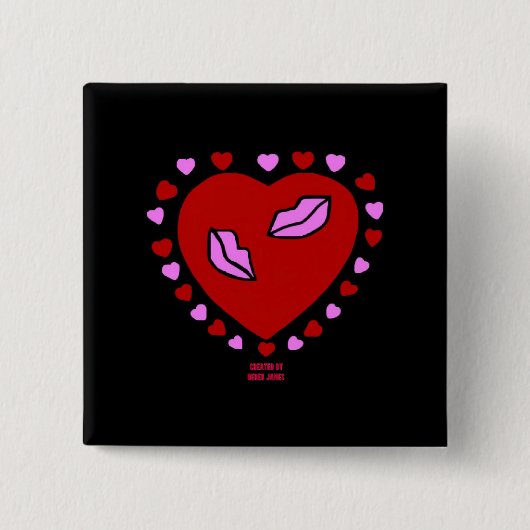 Lovely Heart Kisses 2 Inch Square Button (Voorkant)