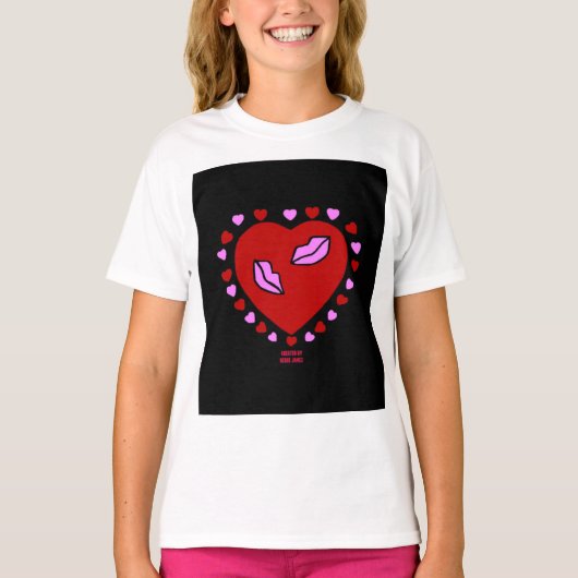Lovely Heart Kisses Girls Basic White T Shirt (Voorkant)
