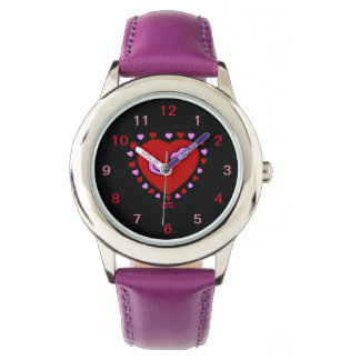 Lovely Heart Kisses Kind Paarse Leather Watch Horloge