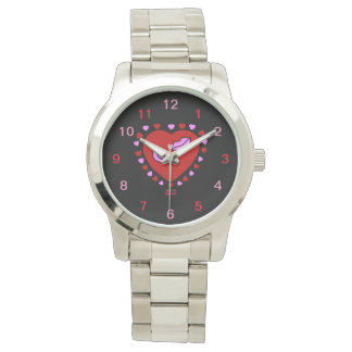 Lovely Heart Kisses Unisex Silver Bracelet Watch Horloge