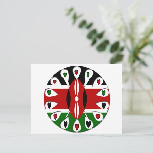 Lovely Hearts Kenia: Flag Art Motief Briefkaart (Staand voorkant)