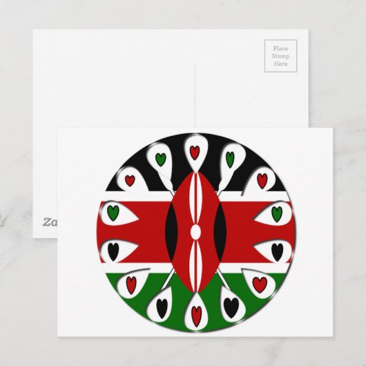 Lovely Hearts Kenia: Flag Art Motief Briefkaart (Voorkant / Achterkant)