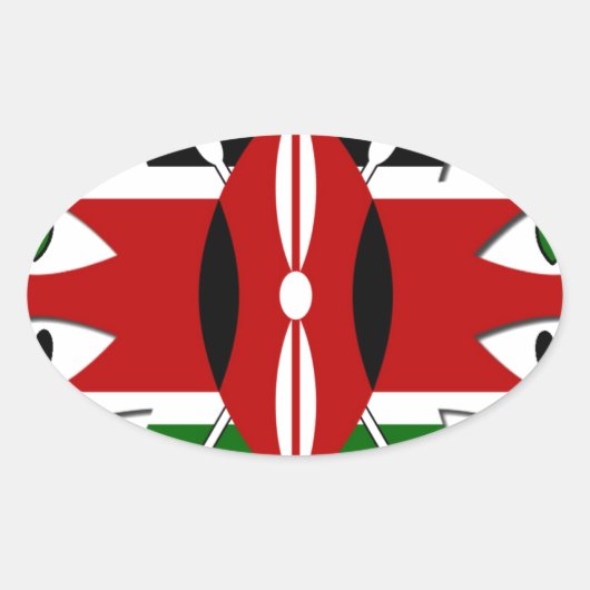 Lovely Hearts Kenia: Flag Art Motief Ovale Sticker (Voorkant)