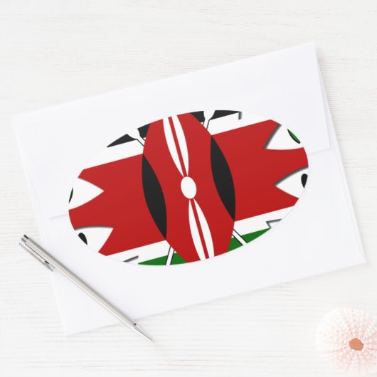 Lovely Hearts Kenia: Flag Art Motief Ovale Sticker (Envelop)