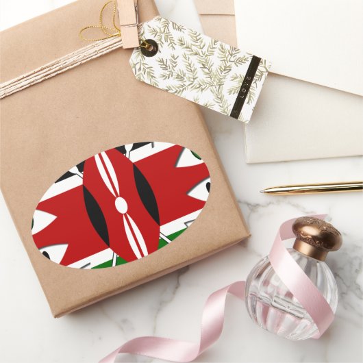 Lovely Hearts Kenia: Flag Art Motief Ovale Sticker (Geschenken)