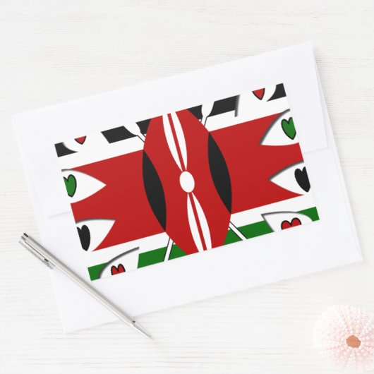 Lovely Hearts Kenia: Flag Art Motief Rechthoekige Sticker (Envelop)