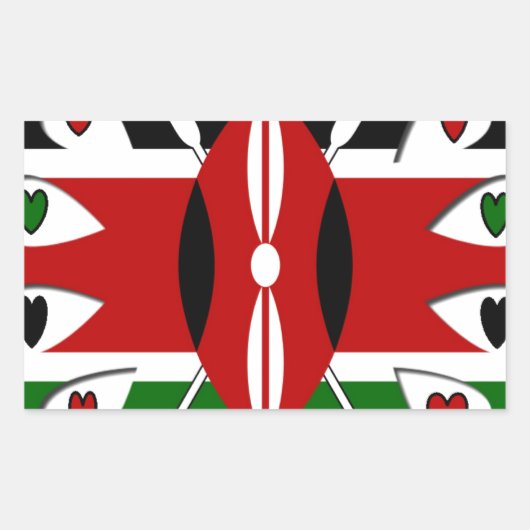 Lovely Hearts Kenia: Flag Art Motief Rechthoekige Sticker (Voorkant)