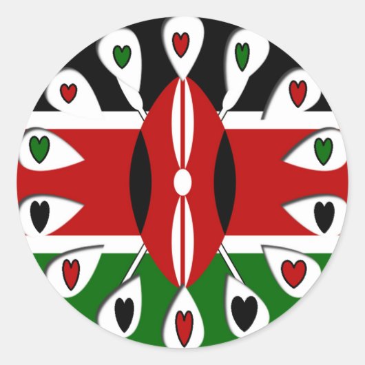 Lovely Hearts Kenia: Flag Art Motief Ronde Sticker (Voorkant)