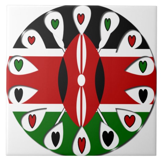 Lovely Hearts Kenia: Flag Art Motief Tegeltje (Voorkant)