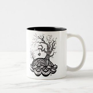 Lovely Hill Intricate Heart Tree-illustratie Tweekleurige Koffiemok