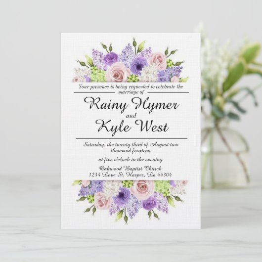 Lovely in Lavender Wedding Invitation Kaart (Staand voorkant)