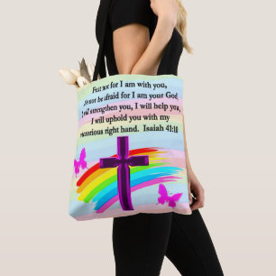 LOVELY ISAIAH 41:10 BIBLE VERSE DESIGN TOTE BAG