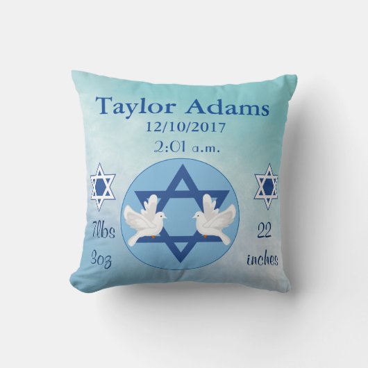 Lovely Jewish Blue en White Star van David Baby Kussen (Voorkant)