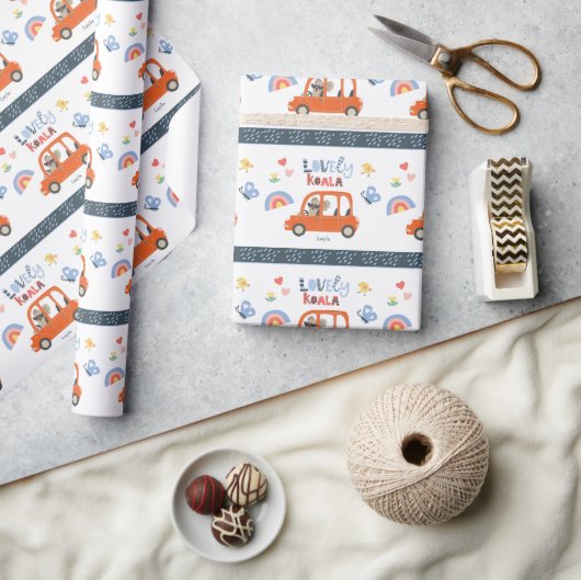 Lovely Koala Little Girl First Name Cute Animal Cadeaupapier (Crafts)