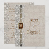 Lovely Lace & Burlap Chic Wedding Invitation Kaart (Voorkant / Achterkant)