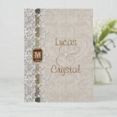 Lovely Lace & Burlap Chic Wedding Invitation Kaart (Staand voorkant)