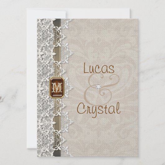 Lovely Lace & Burlap Chic Wedding Invitation Kaart (Voorkant)