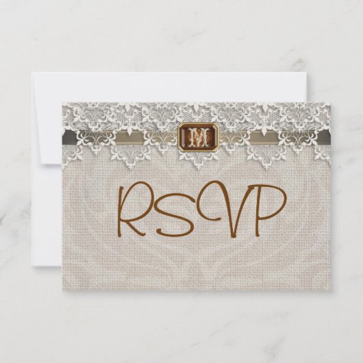 Lovely Lace & Burlap Chic Wedding Rsvp Uitnodiging (Voorkant)