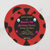 Lovely Ladybug Birthday Party Round Invitations Kaart (Voorkant / Achterkant)