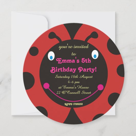 Lovely Ladybug Birthday Party Round Invitations Kaart (Voorkant)
