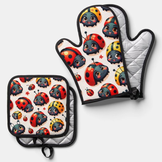 Lovely Ladybugs Ovenwant & Pannenlap Set (Voorkant / Achterkant)