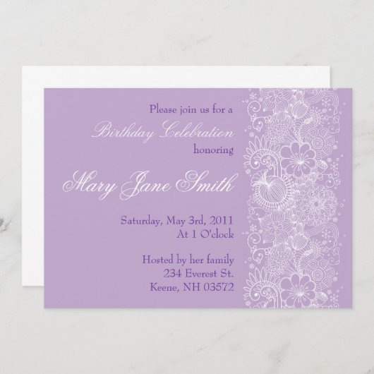 Lovely Lavender Birthday Uitnodiging (Voorkant / Achterkant)