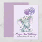 Lovely Lavender Elephant met Paarse ballonnen Kaart (Voorkant / Achterkant)