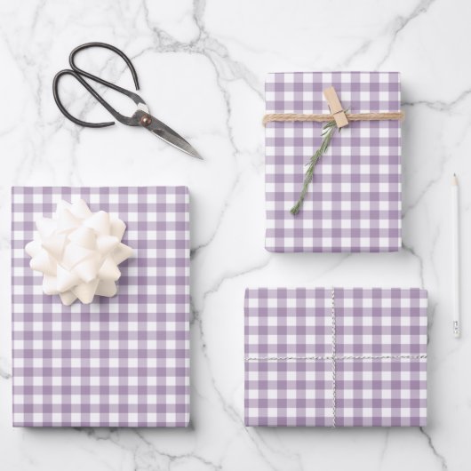 Lovely Lavender Gingham Check Patroon Inpakpapier Vel (Voorkant)