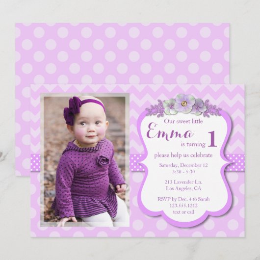 Lovely Lavender Photo Birthday Party Uitnodiging (Voorkant / Achterkant)