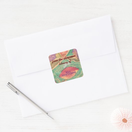 Lovely leaves personalized teacher bookplate vierkante sticker (Envelop)