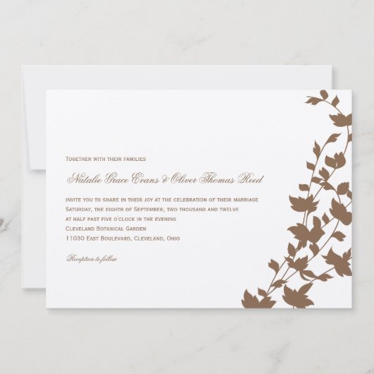 Lovely Leaves Wedding Invitation - Chocolate Kaart (Voorkant)