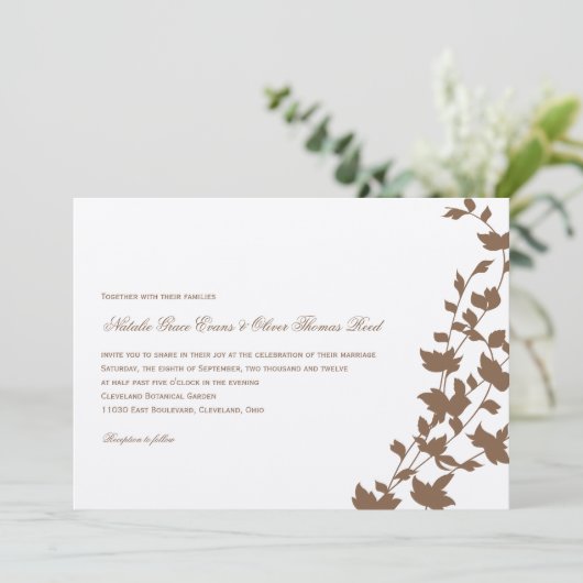 Lovely Leaves Wedding Invitation - Chocolate Kaart (Staand voorkant)