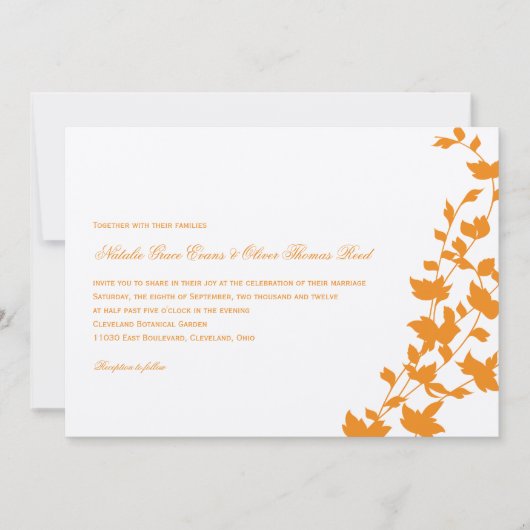 Lovely Leaves Wedding Invitation - Sinaasappel Kaart (Voorkant)