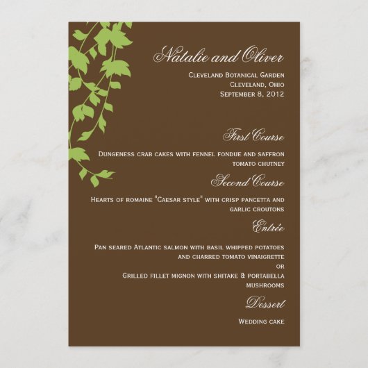 Lovely Leaves Wedding Menu Card - Bruin (Voorkant)