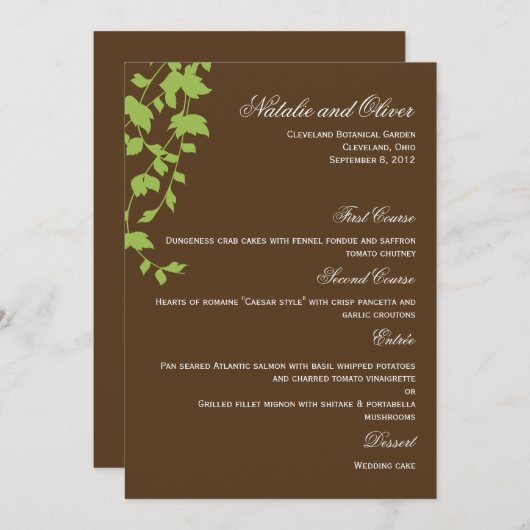 Lovely Leaves Wedding Menu Card - Bruin (Voorkant / Achterkant)