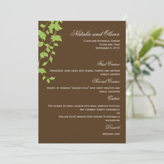 Lovely Leaves Wedding Menu Card - Bruin (Staand voorkant)