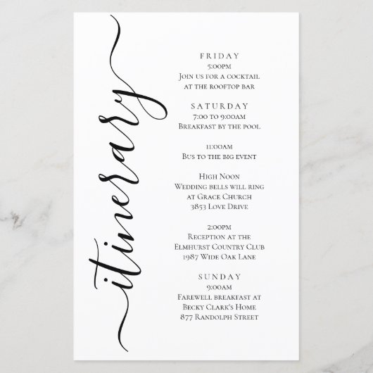 Lovely Lemon Wedding Welcome Letter, reisroute (Achterkant)