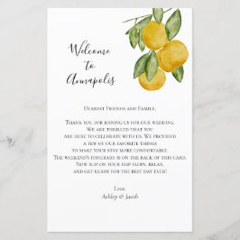 Lovely Lemon Wedding Welcome Letter, reisroute