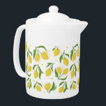 Lovely Lemon Yellow Green Teapot Theepot<br><div class="desc">Een loutere,  met de hand getekende illustratie met gele citroenen,  groene bladeren,  geverfde texturen en polka-stippen.</div>