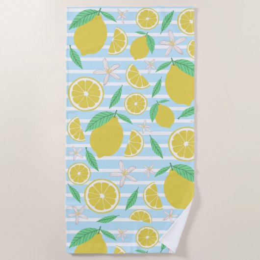 Lovely Lemons Striped Fresh Citrus Fruit Strandlaken (Voorkant)