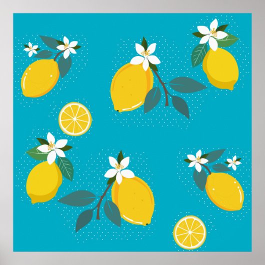 lovely lemons yellow lemons, on blue background  poster (Voorkant)