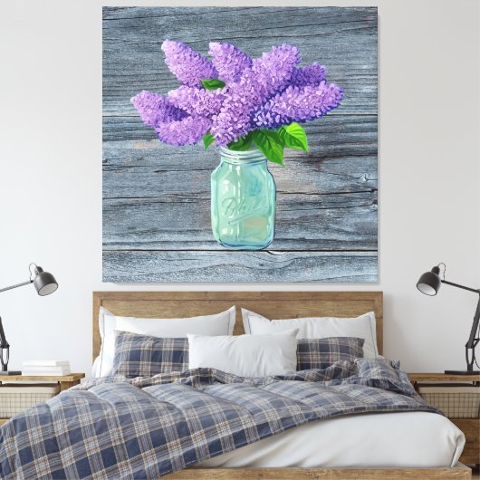 Lovely Lilacs in Rustic Mason Jar Canvas Afdruk (Insitu (Slaapkamer))